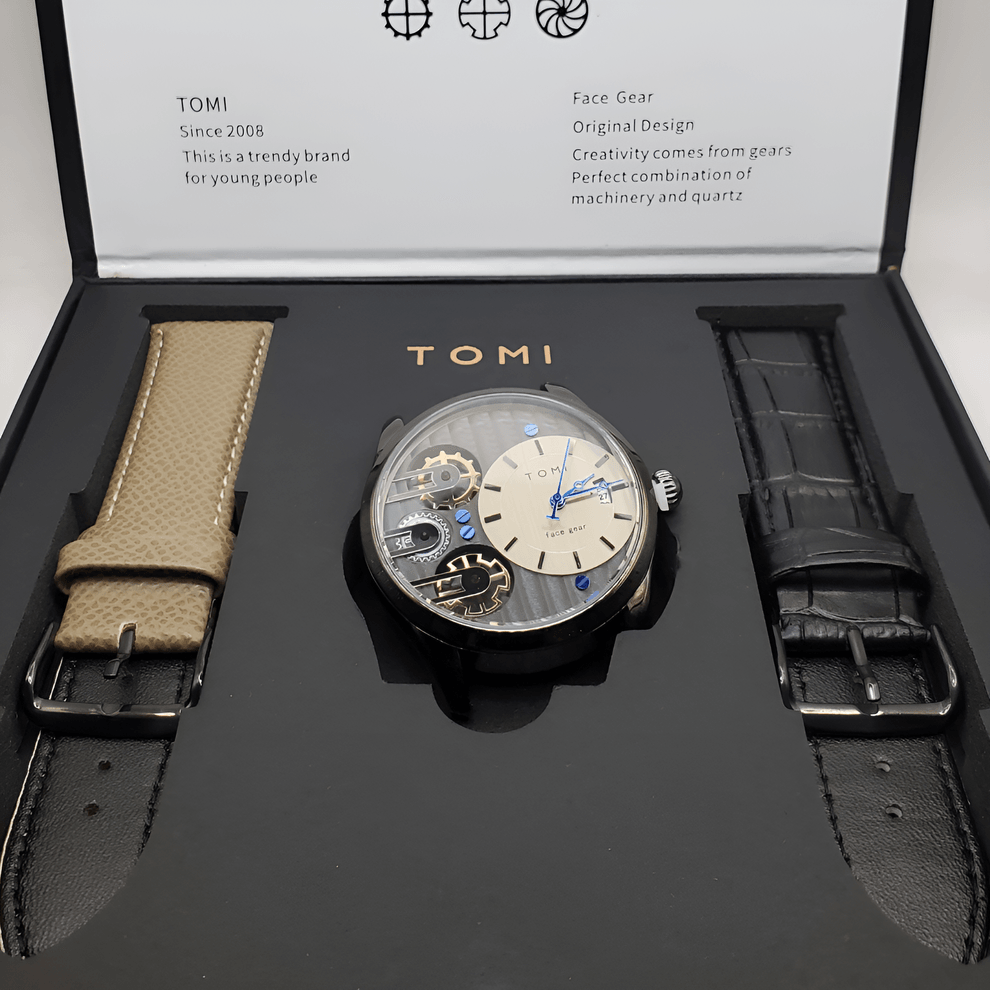 TOMI T-106 Face Gear Dual Strap Luxury Watch - Tomi Watches