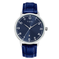 TOMI T-108 Unisex Quartz Date Watch with a deep blue dial and blue textured strap