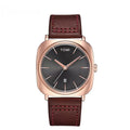 TOMI T-084 Men's Leather Strap Quartz Date Watch with burgundy leather strap and rose gold case