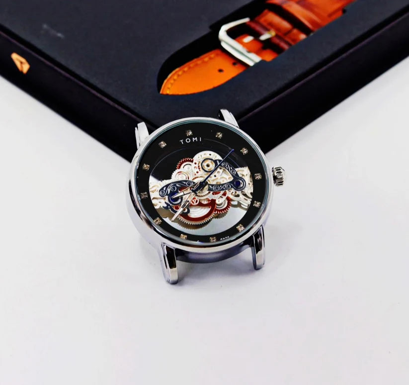 TOMI T-102 Skelton Face Gear Dual Strap Watch - Tomi Watches
