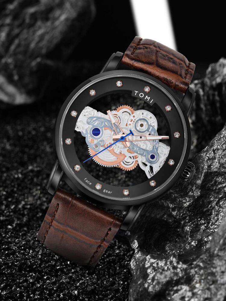 TOMI T-102 Skelton Face Gear Dual Strap Watch - Tomi Watches