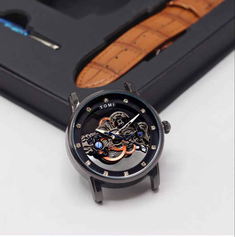 TOMI T-102 Skelton Face Gear Dual Strap Watch - Tomi Watches
