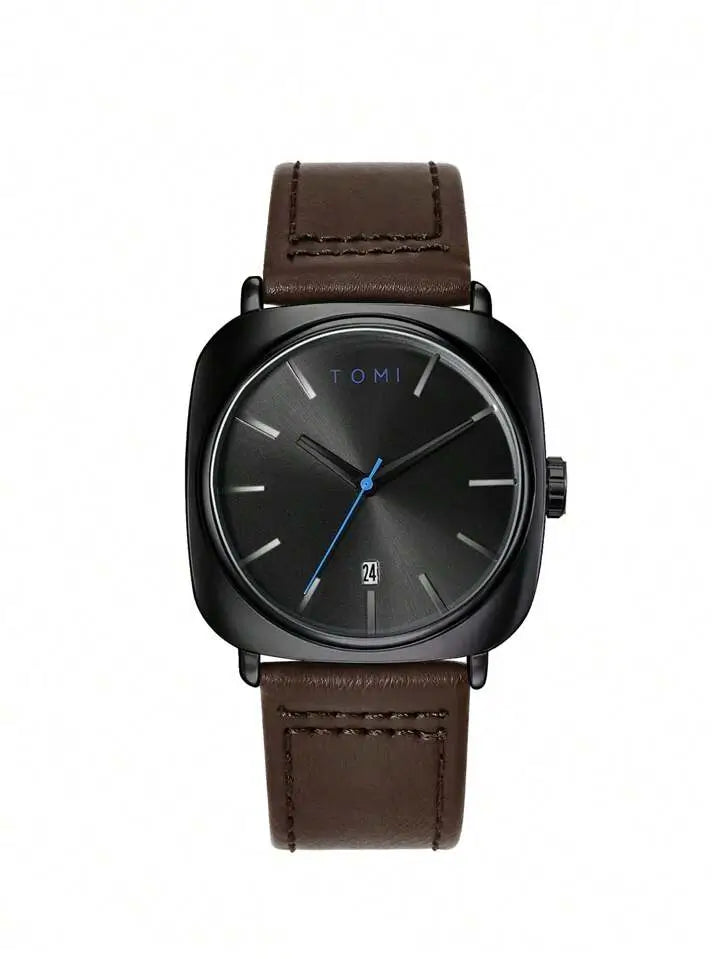 TOMI T-084 Men's Leather Strap Quartz Date Watch - Tomi Watches