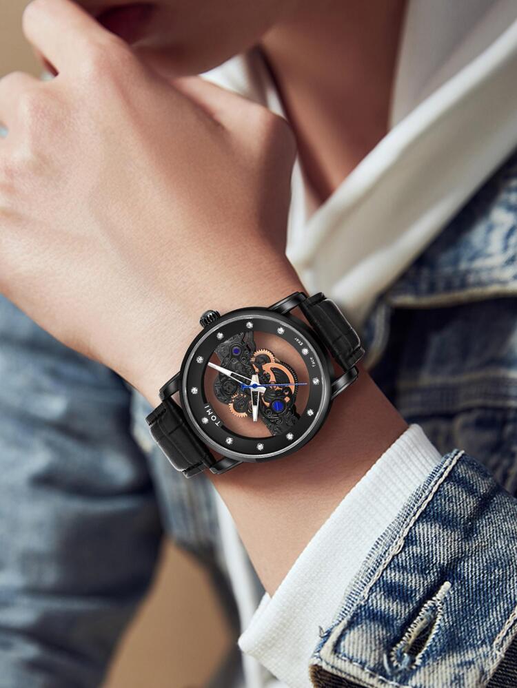 TOMI T-102 Skelton Face Gear Dual Strap Watch - Tomi Watches