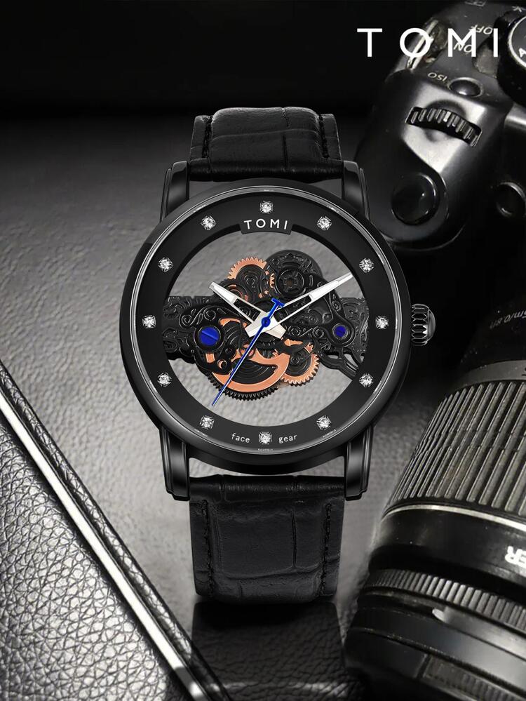TOMI T-102 Skelton Face Gear Dual Strap Watch - Tomi Watches
