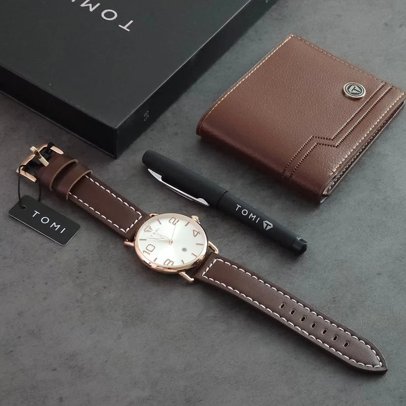 TOMI S8 Series Customized Gift Set – Watch, Wallet & Pen (Quartz) - Tomi Watches