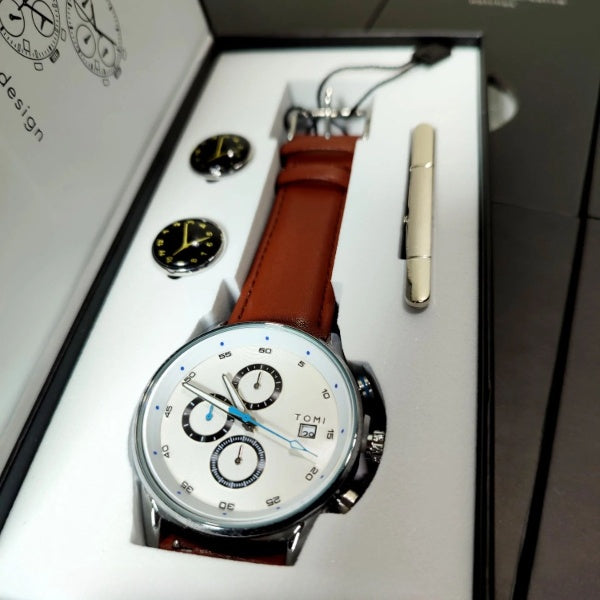TOMI T-601 Luxury Business Chronograph Watch Tie Pin Cufflinks - Tomi Watches