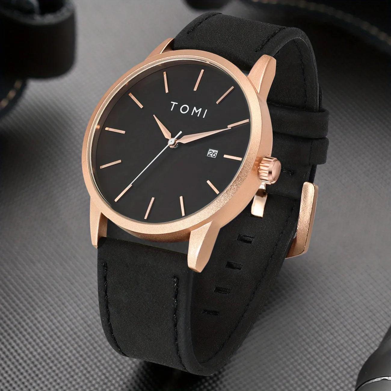 TOMI T-071 Watch For Men Date Quartz Round Shape - Tomi Watches