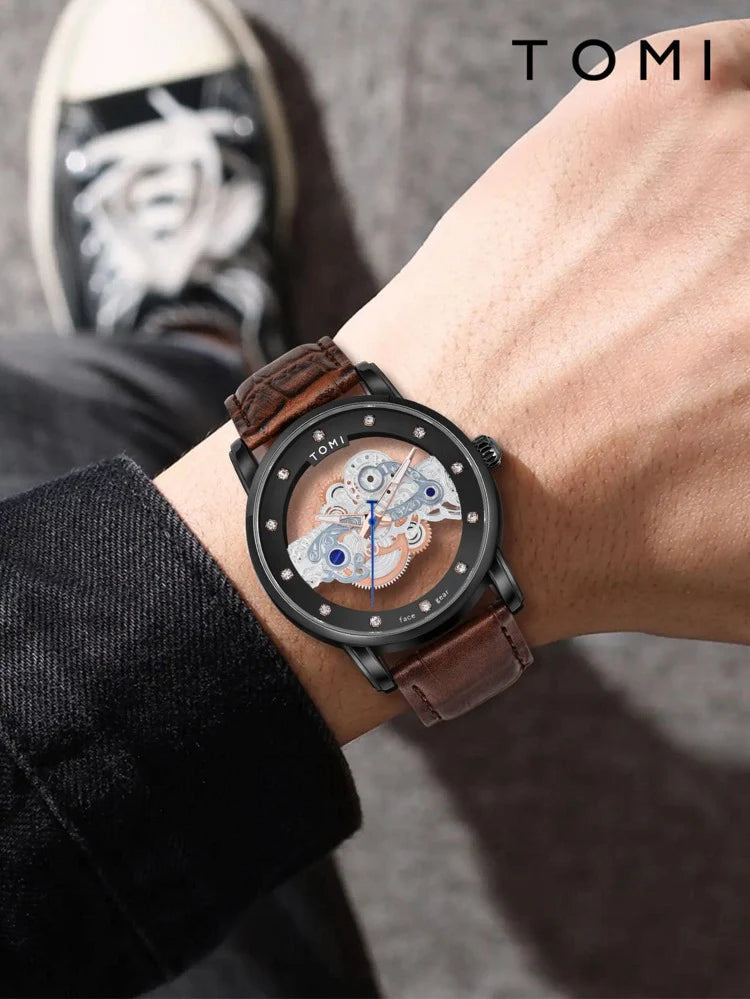TOMI T-102 Skelton Face Gear Dual Strap Watch - Tomi Watches
