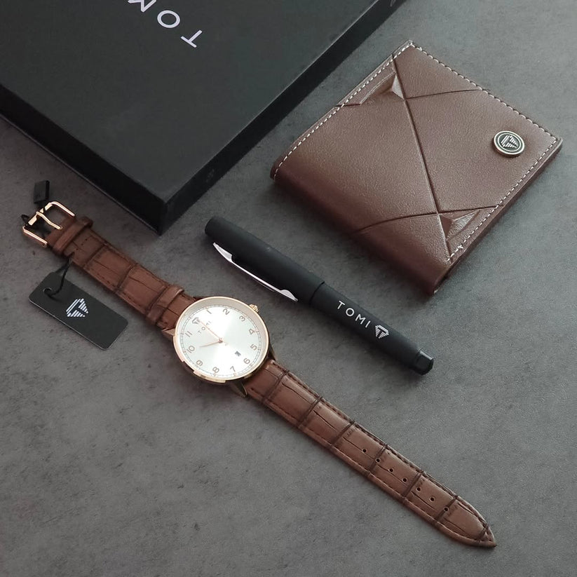 TOMI S8 Series Customized Gift Set – Watch, Wallet & Pen (Quartz) - Tomi Watches