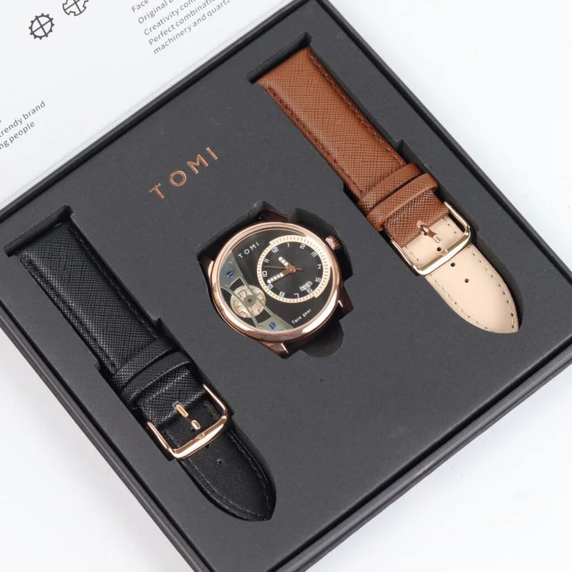 TOMI T-105 Dual Strap Face Gear Watch - Tomi Watches